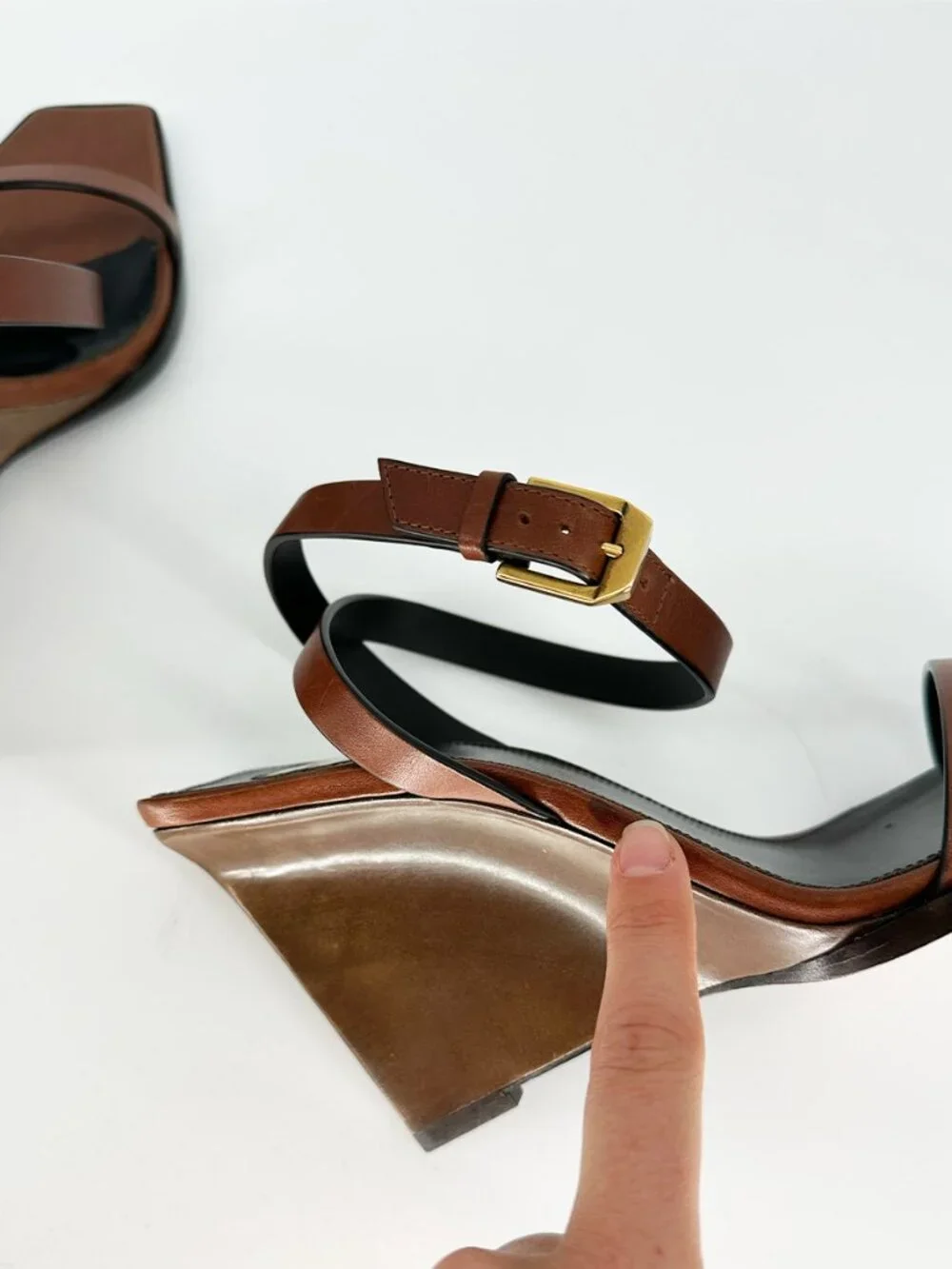 Saint Laurent  90mm May Leather Wedge Sandals